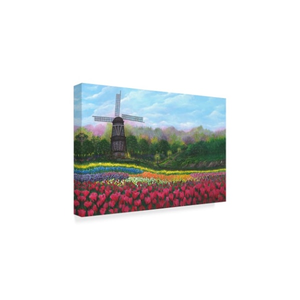 Bonnie B Cook 'Windmill In Tulip Garden' Canvas Art,30x47